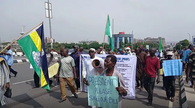 Retired police officers protesting pension scheme in Abuja