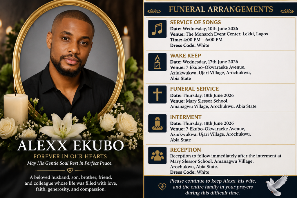 Memorial tribute image for late Nollywood actor Alexx Ekubo
