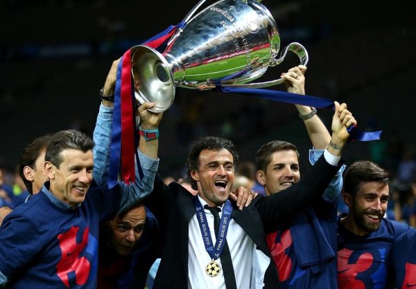 Luis Enrique celebrates PSG victory ahead of Champions League final