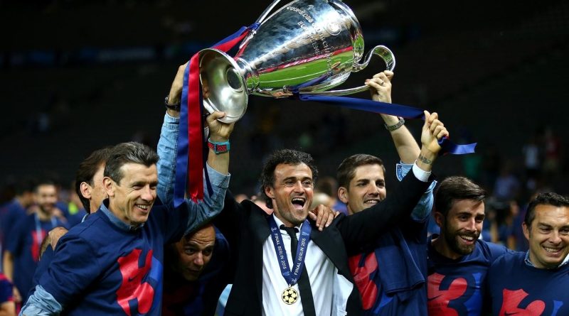 Luis Enrique celebrates PSG victory ahead of Champions League final