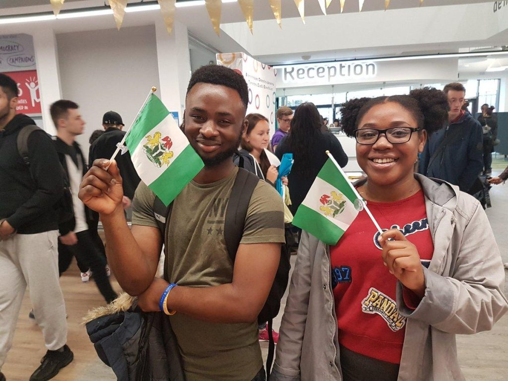 Nigerian students studying at an international university campus