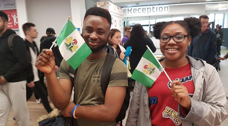 Nigerian students studying at an international university campus