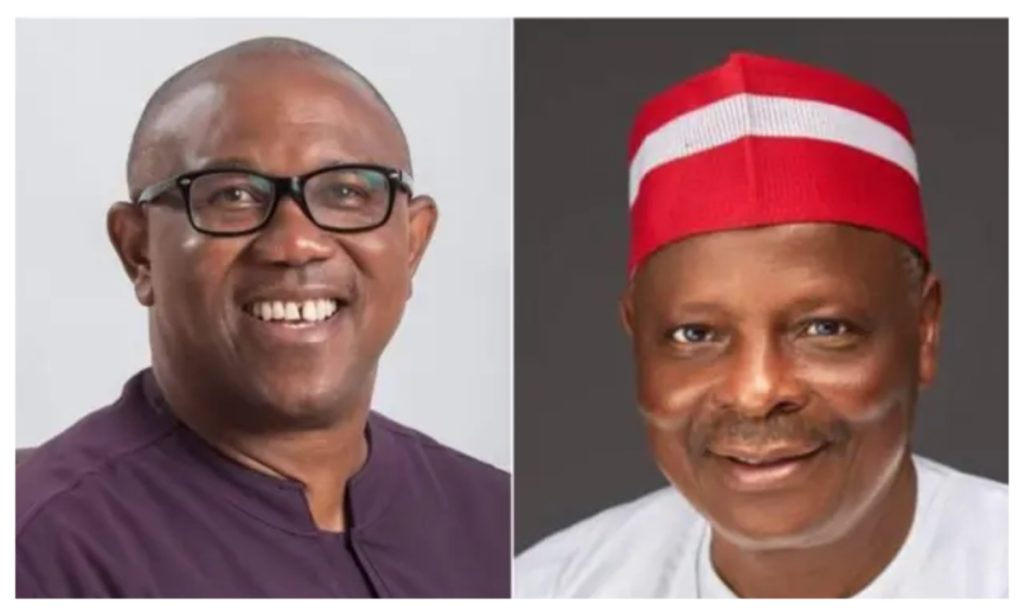 Peter Obi and Rabiu Kwankwaso at a political press briefing announcing party movement to NDC.